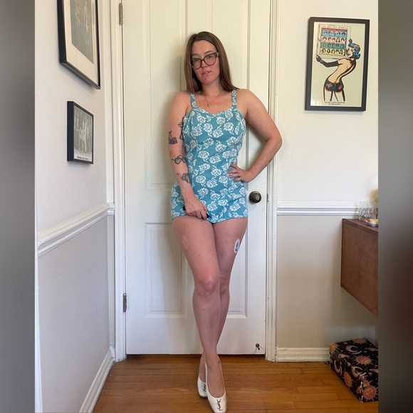 Catalina Other - 50s Vintage Catalina Blue and White Rose Knit Bathing Suit
